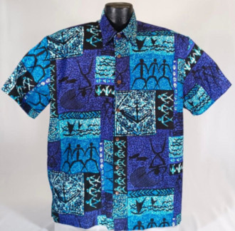 Hawaiian Petroglyphs bark cloth Hawaiian shirt